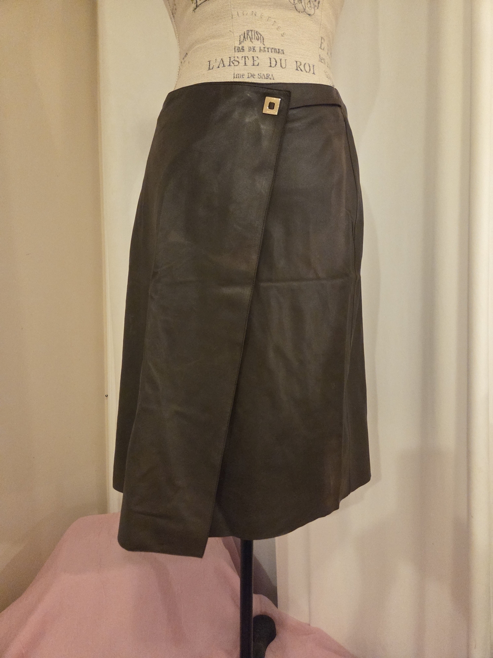 Rich Brown Leather Ext Suede Int Classic GUCCI Wrap Designer Skirt Office Wear